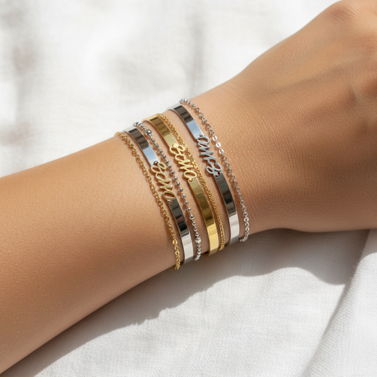 Custom Name Bracelet Stacked