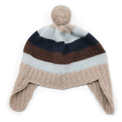 Baby Striped Earflap With Pom Pom