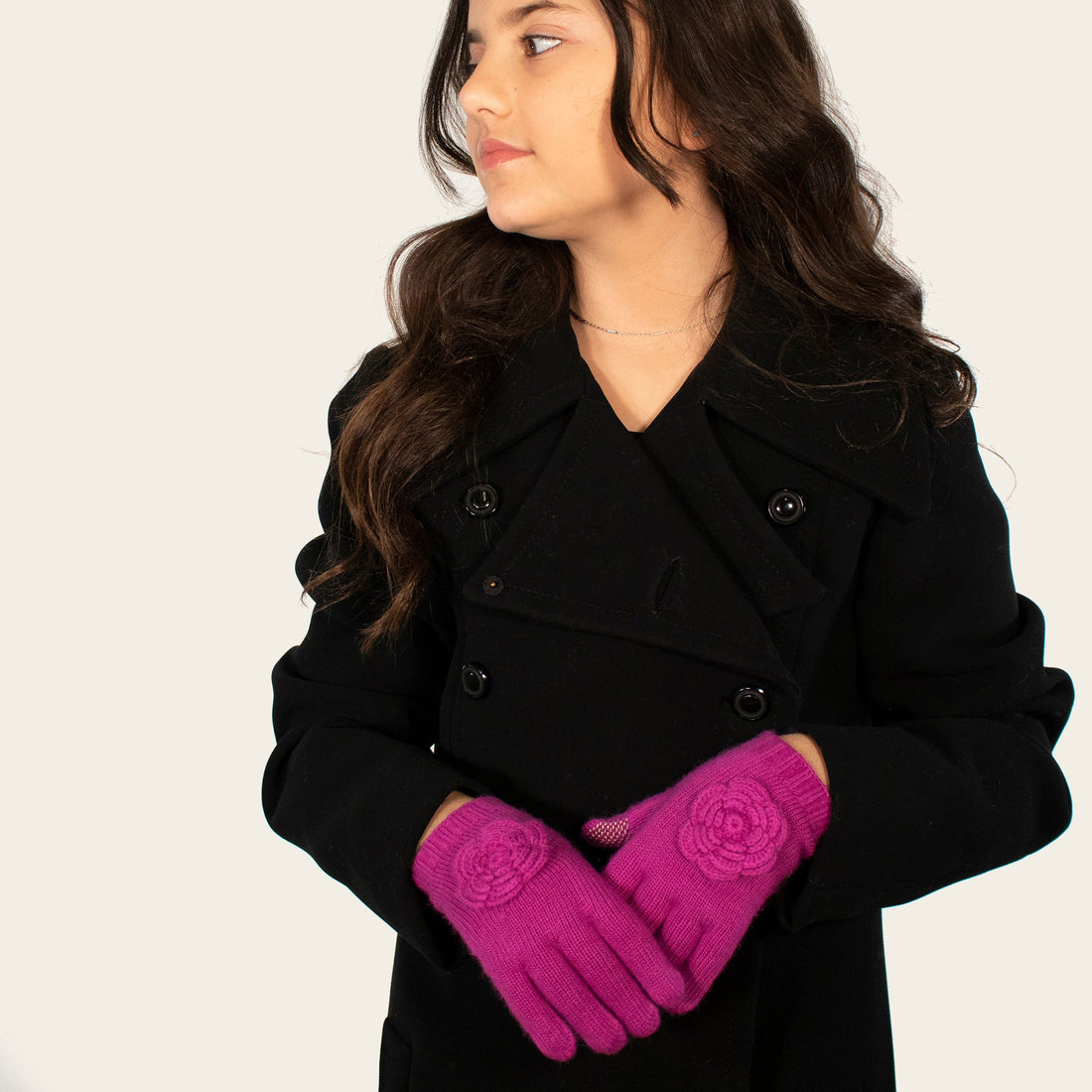 Kids Tech Gloves With Flower