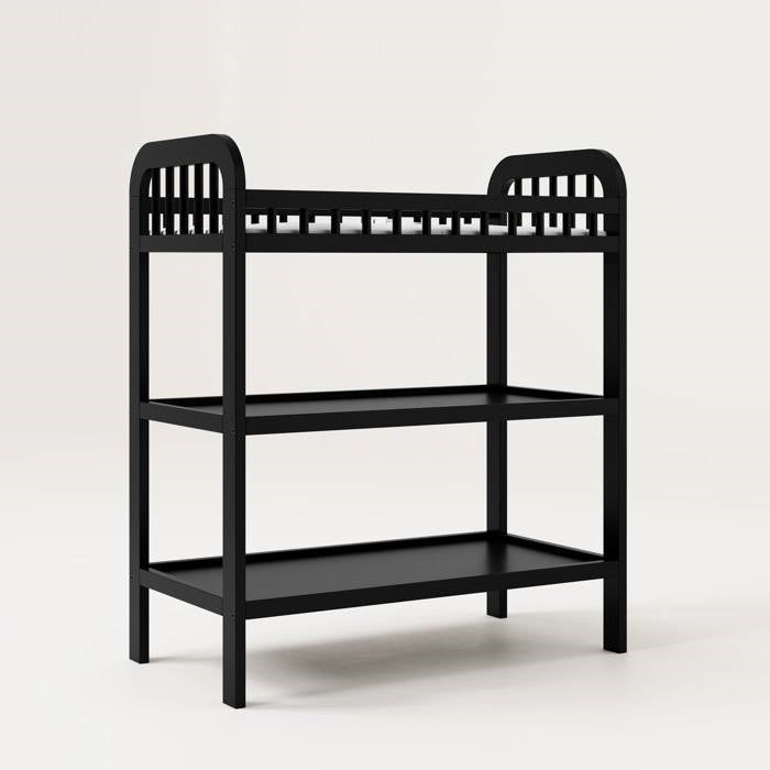 Baby Changing Table in Black Wood Finish with Safety Rail and Changing Pad