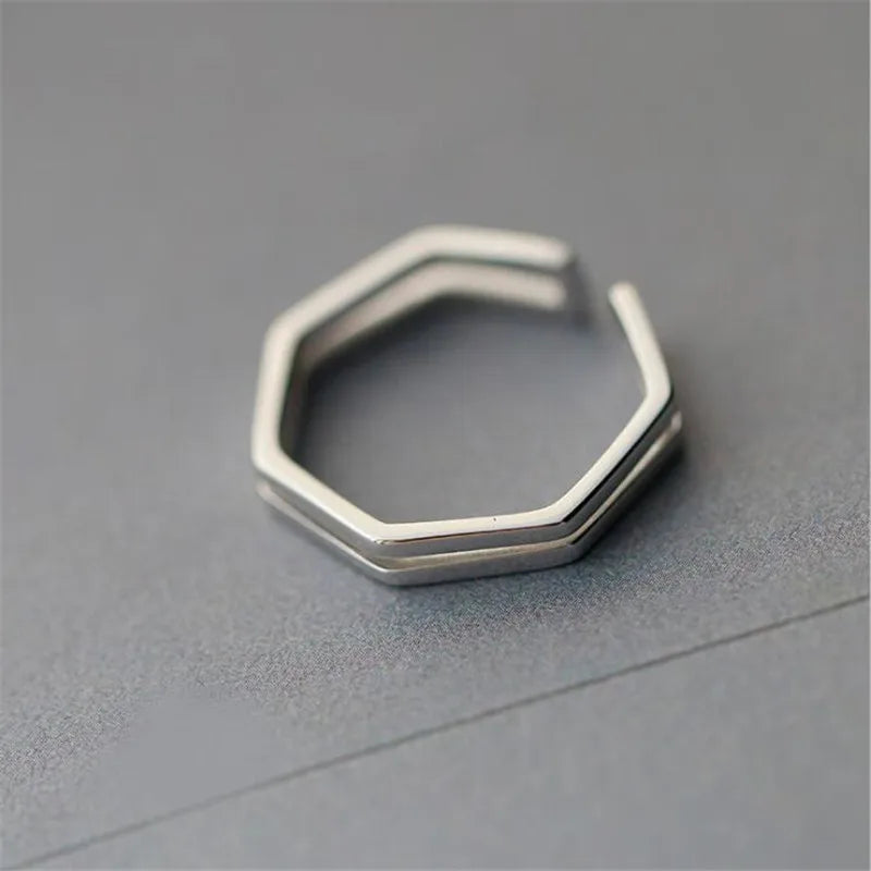 925 Sterling Silver Geometric Open Ring for Women
