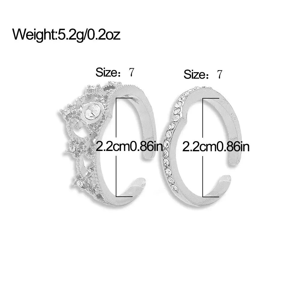 Stainless Steel Crystal Crown Vintage Ring Set