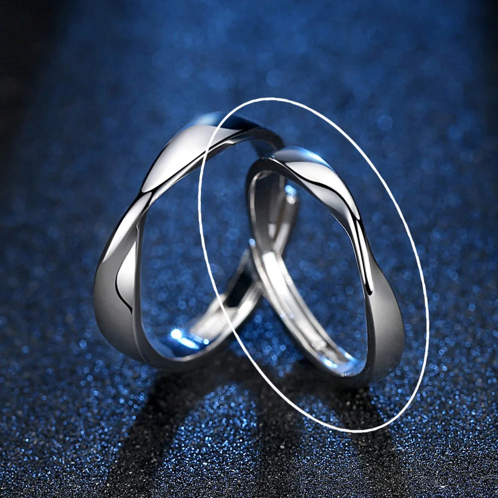 woman Gem Color 925 Sterling Silver Twisted Band Ring for Couples