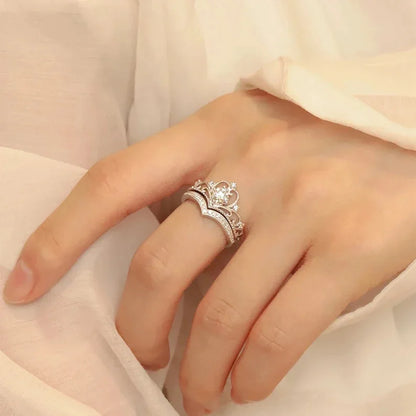 Stainless Steel Crystal Crown Vintage Ring Set