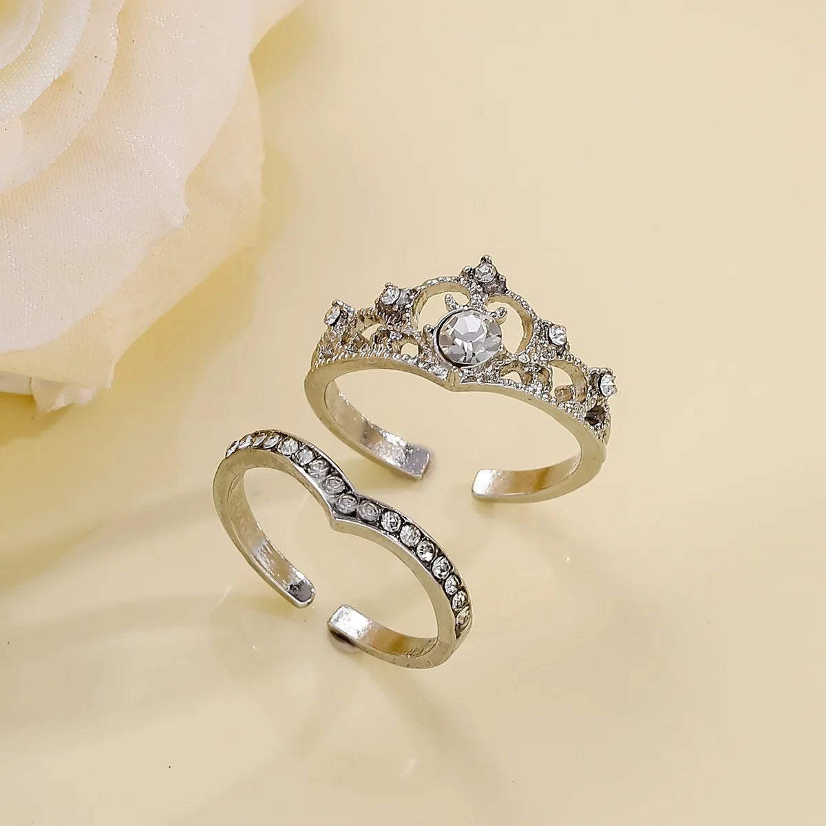Stainless Steel Crystal Crown Vintage Ring Set