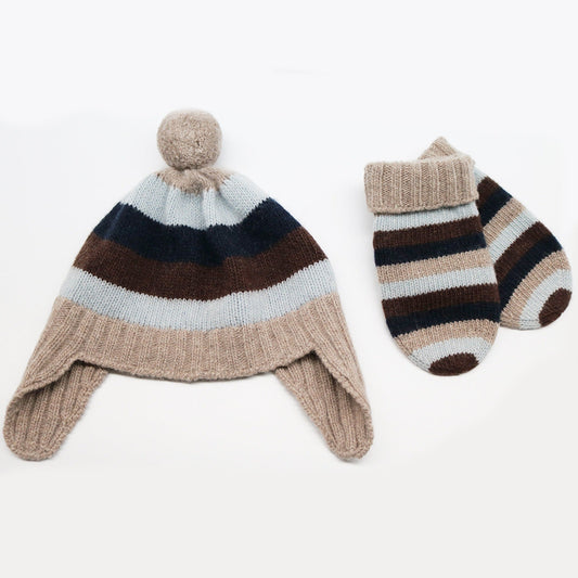 Baby Striped Earflap With Pom Pom