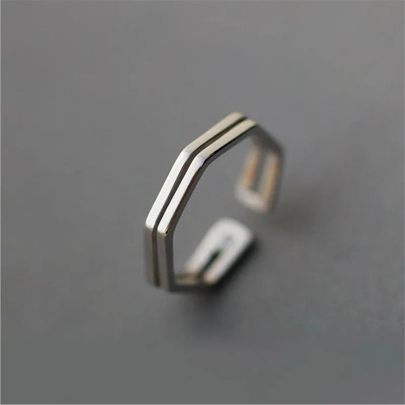 925 Sterling Silver Geometric Open Ring for Women