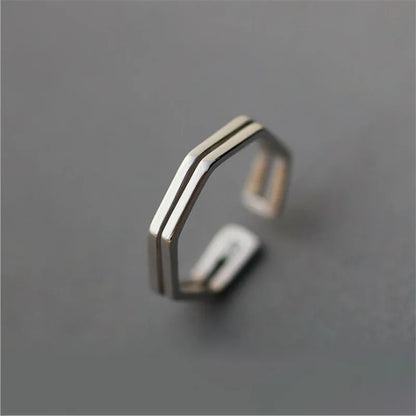925 Sterling Silver Geometric Open Ring for Women
