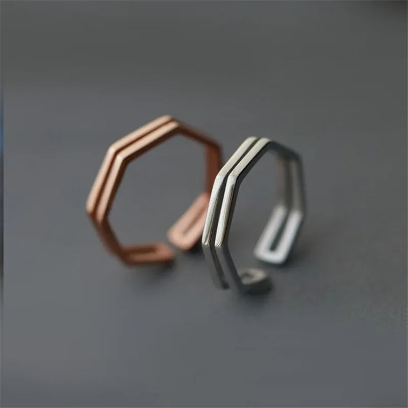 925 Sterling Silver Geometric Open Ring for Women