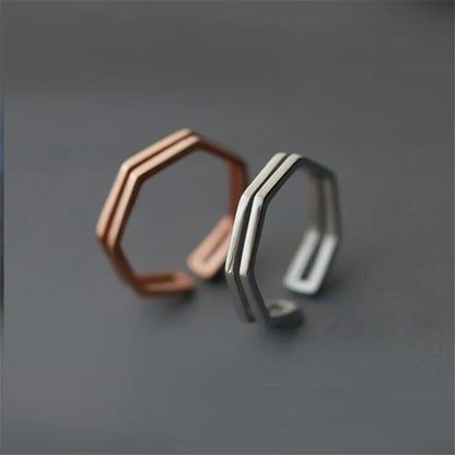 925 Sterling Silver Geometric Open Ring for Women