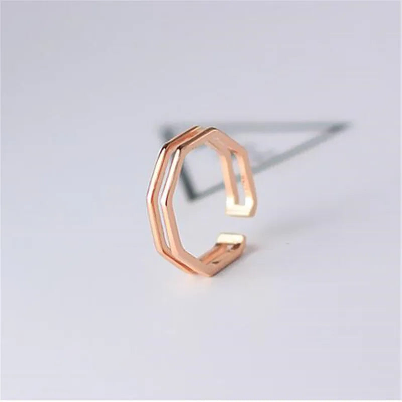 Rose Gold Gem Color 925 Sterling Silver Geometric Open Ring for Women