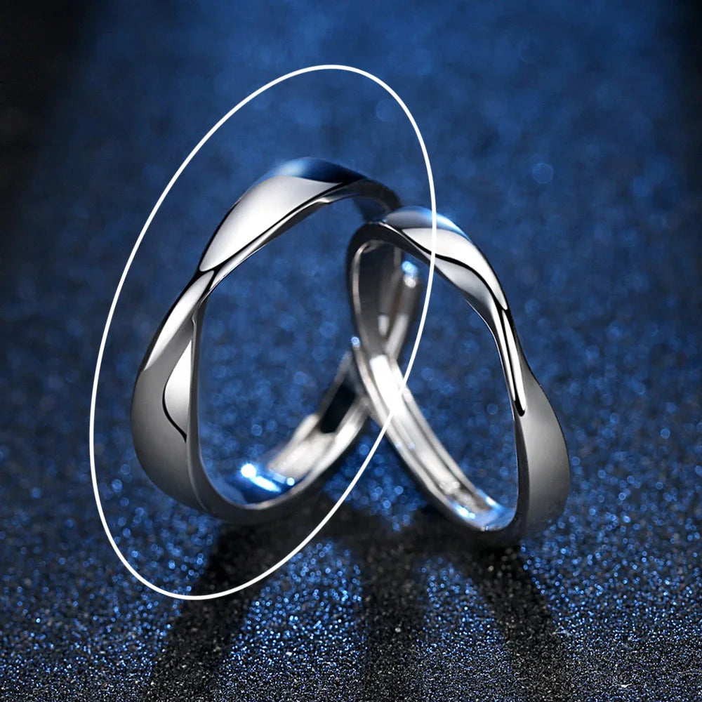 man Gem Color 925 Sterling Silver Twisted Band Ring for Couples