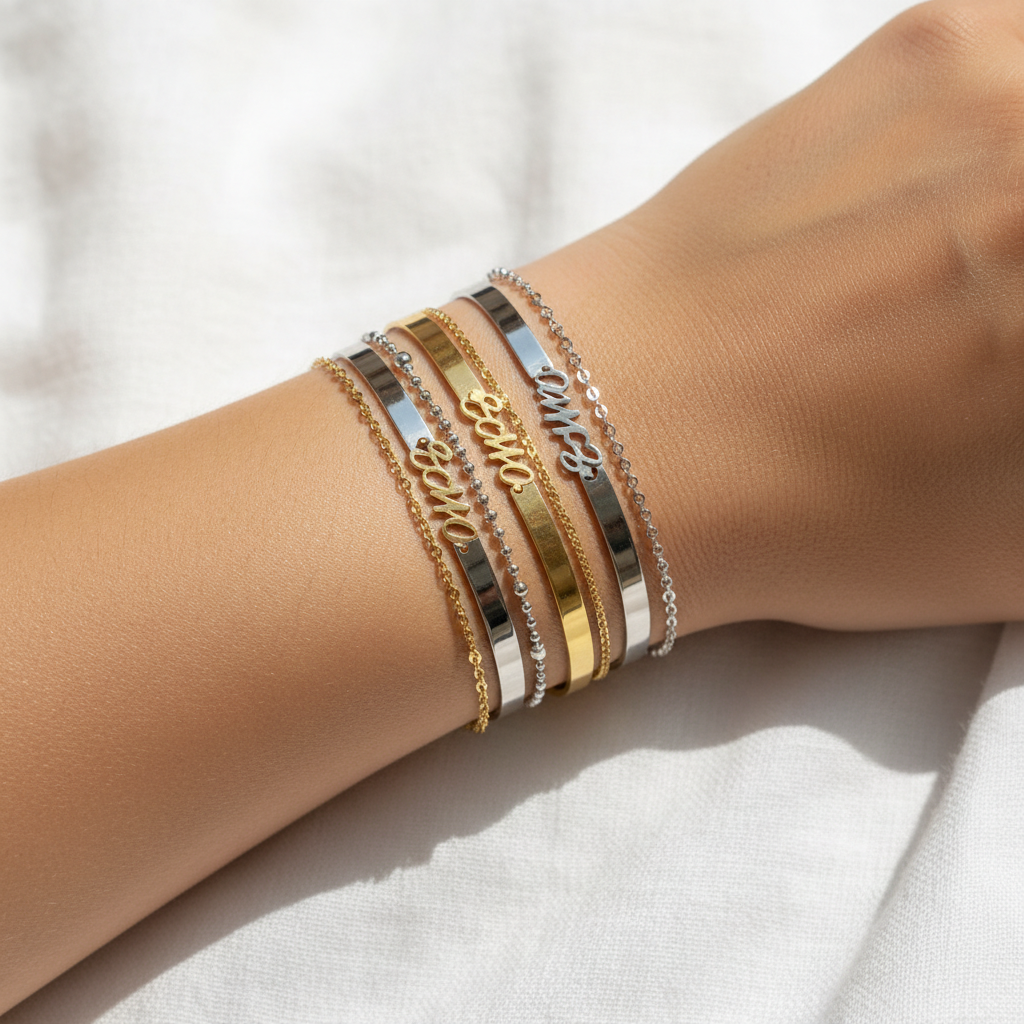 Custom Name Bracelet Stacked