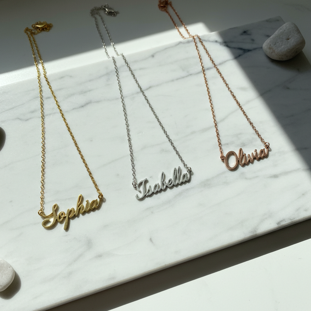 Custom Name Necklace Three Metal Set