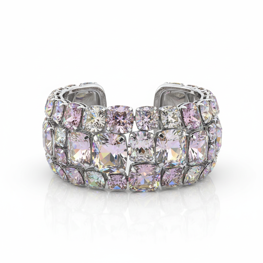 Crystal cuff bracelet wide silver with sparkling crystal stones