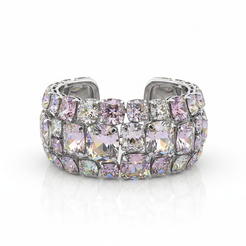 Crystal cuff bracelet wide silver with sparkling crystal stones