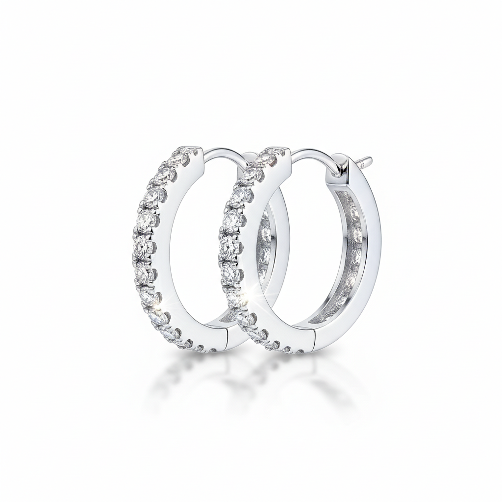 Silver diamond hoop earrings sterling silver with sparkling diamond accents
