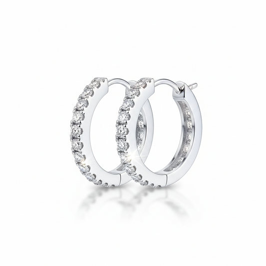 Silver diamond hoop earrings sterling silver with sparkling diamond accents