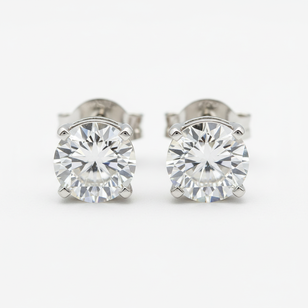 Diamond stud earrings round brilliant cut white gold setting