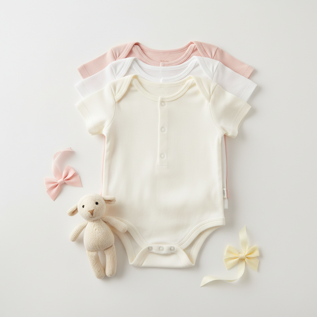 Baby onesie 3-pack soft pastel pink white yellow snap buttons