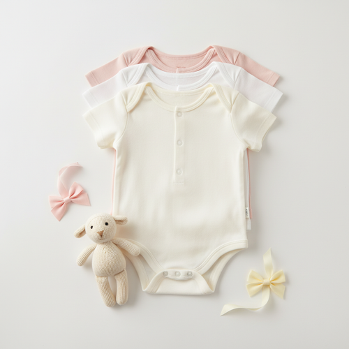 Baby onesie 3-pack soft pastel pink white yellow snap buttons