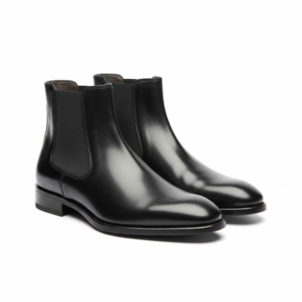 Men's Chelsea boots sleek black leather elastic side panels