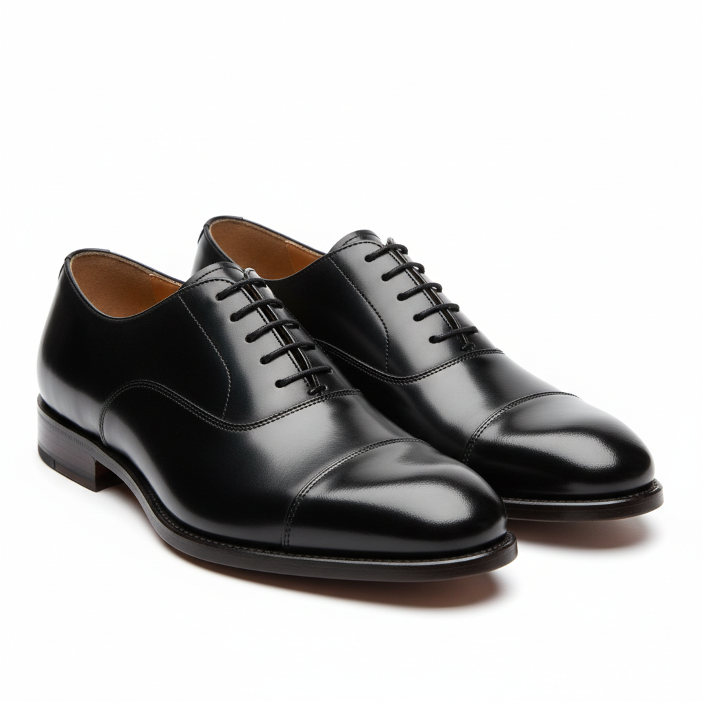 Men's dress Oxford shoes classic black leather polished finish