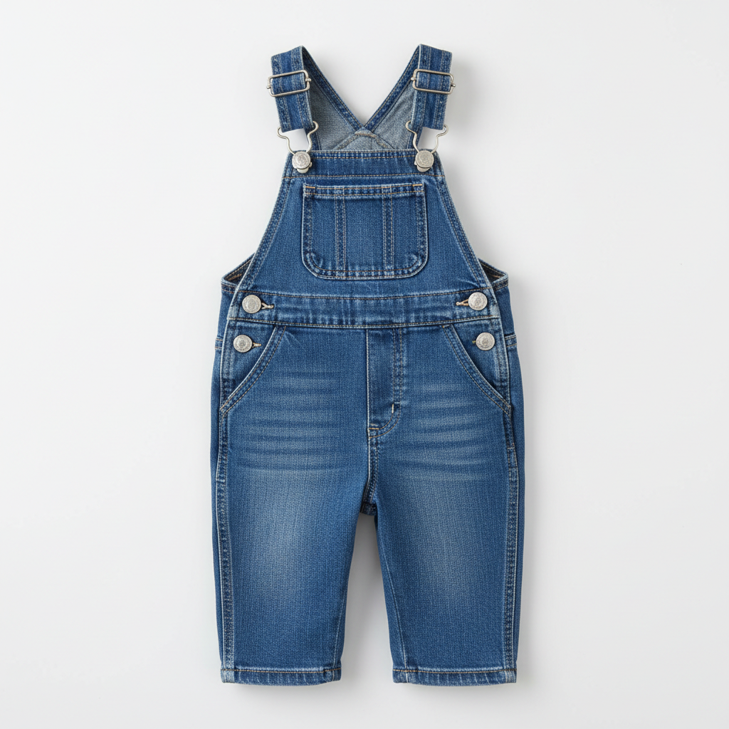 Kids denim overalls classic blue adjustable straps front bib pocket