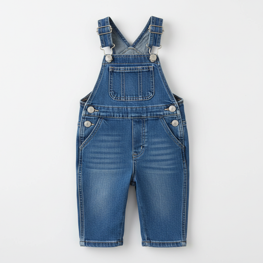 Kids denim overalls classic blue adjustable straps front bib pocket