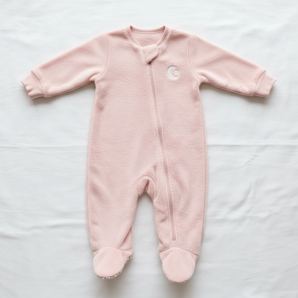 Baby sleeper pajamas soft pink zip-up footie cozy fleece