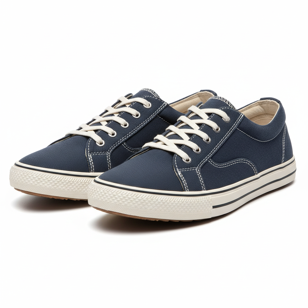 Men's casual canvas sneakers navy blue lace-up flat sole