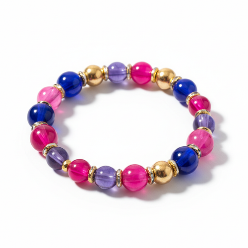 Beaded stretch bracelet colorful mixed beads pink purple blue gold