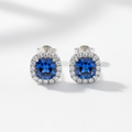 Sapphire blue diamond stud earrings deep blue gemstones silver setting