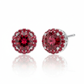 Ruby red diamond stud earrings brilliant red gemstones silver setting