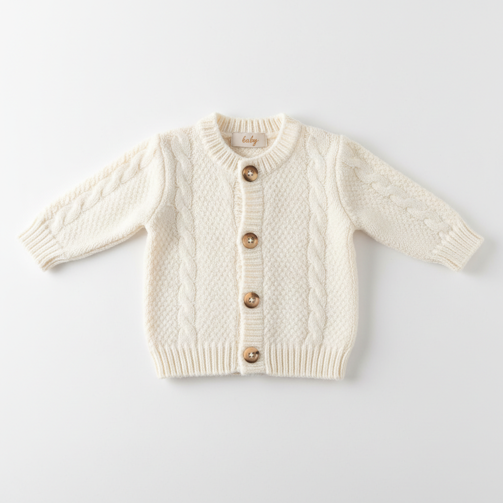 Infant knit cardigan soft cream white button front long sleeves