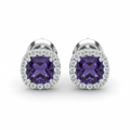 Amethyst purple diamond stud earrings vibrant purple gemstones silver setting