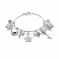 Charm bracelet silver chain with heart star butterfly and key charms