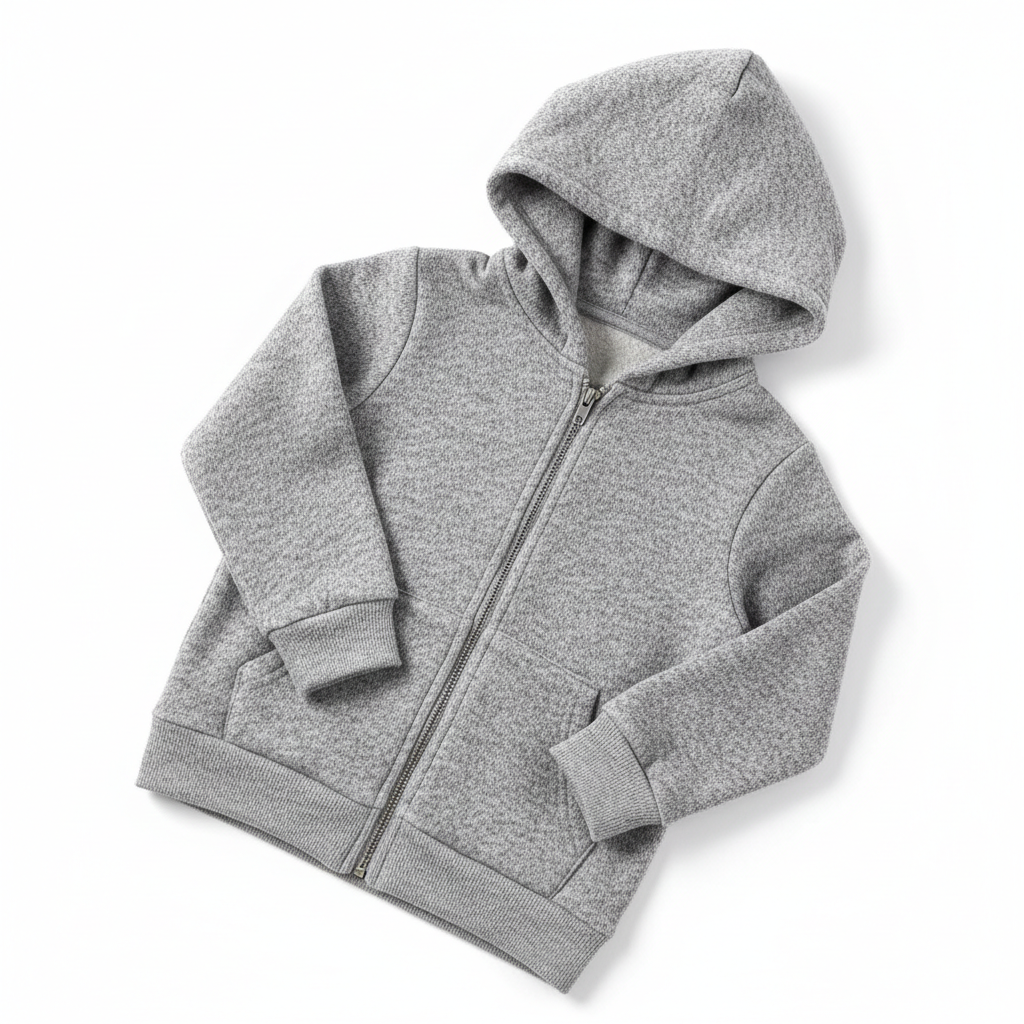 Kids zip-up hoodie heather grey fleece full zip kangaroo pocket