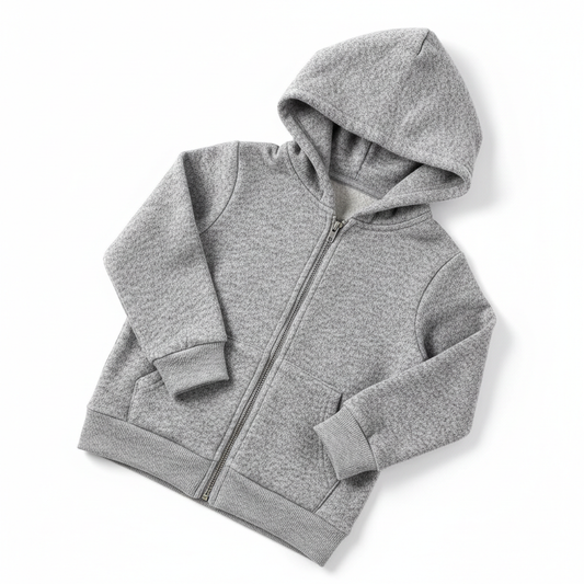 Kids zip-up hoodie heather grey fleece full zip kangaroo pocket