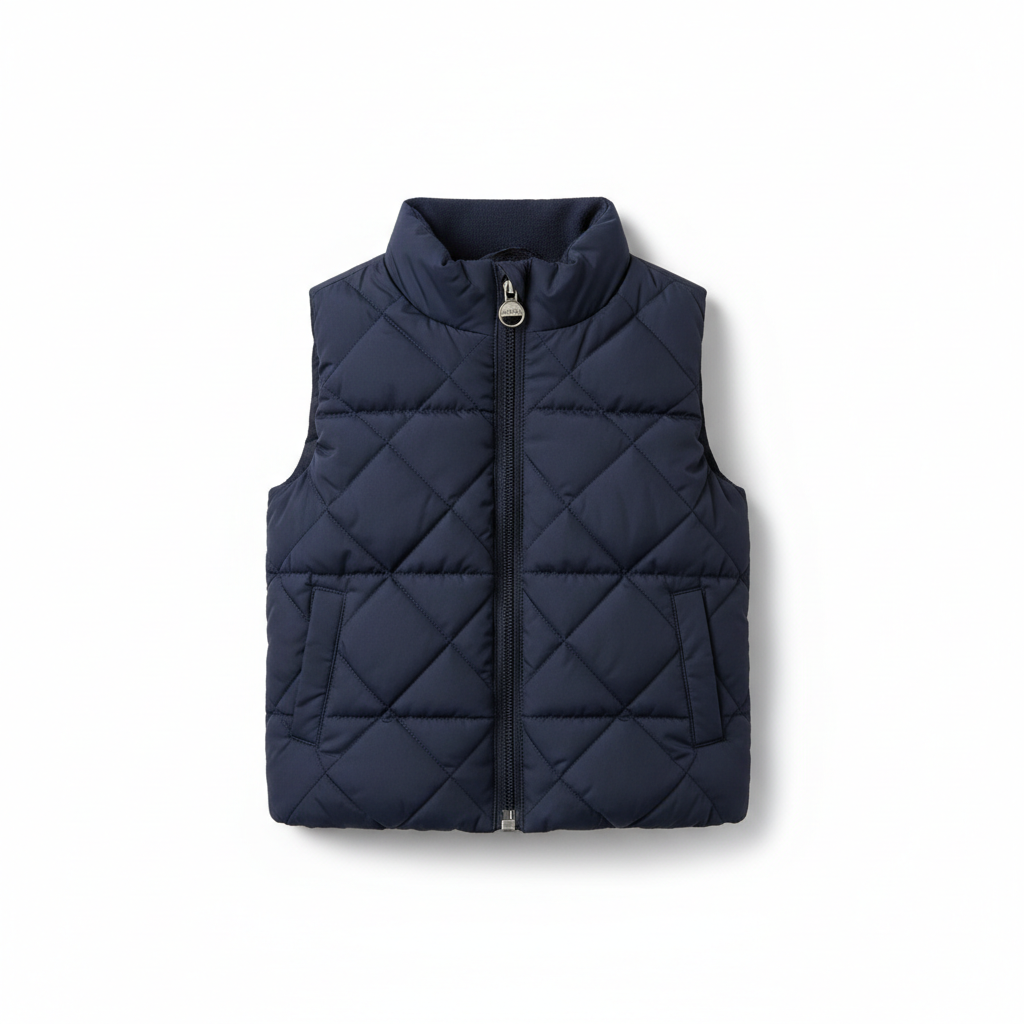 Toddler puffer vest navy blue quilted zip front sleeveless