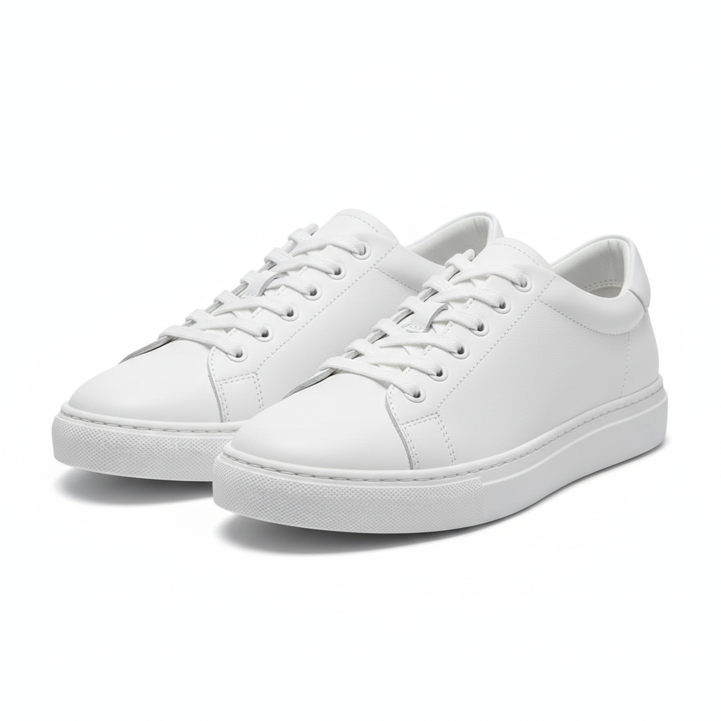 Women's white sneakers clean minimal leather look lace-up