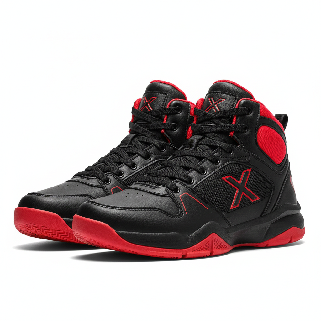 Men's high-top basketball shoes bold black and red colorway