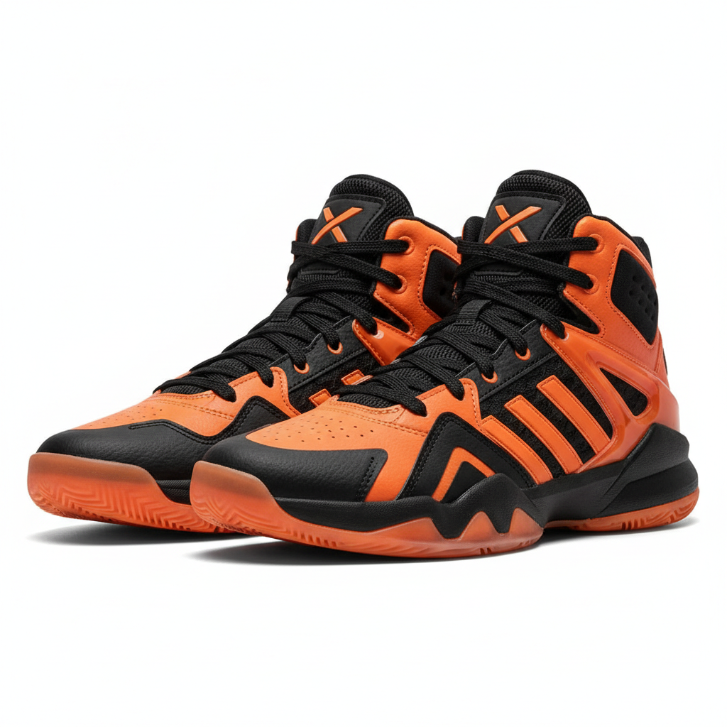 Men's high-top basketball shoes orange and black colorway
