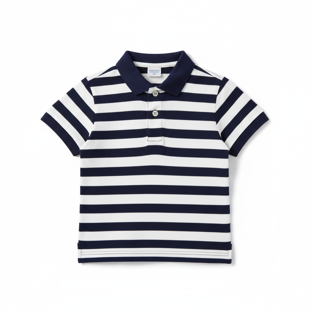 Kids striped polo shirt classic navy white stripes collar button placket