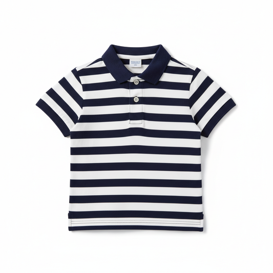 Kids striped polo shirt classic navy white stripes collar button placket