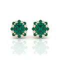 Emerald green diamond stud earrings rich green gemstones gold setting
