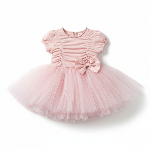 Baby girl tutu dress pink bodice fluffy tulle skirt bow detail