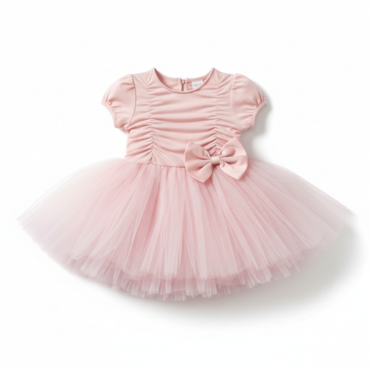 Baby girl tutu dress pink bodice fluffy tulle skirt bow detail