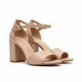 Women's block heel sandals nude beige ankle strap chunky heel