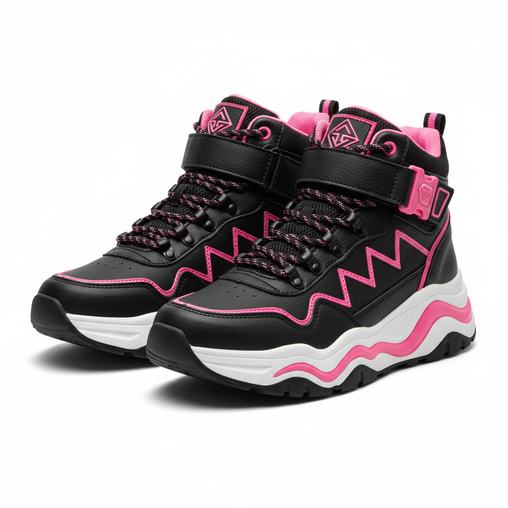 Women's high-top sneakers black and pink colorway bold design
